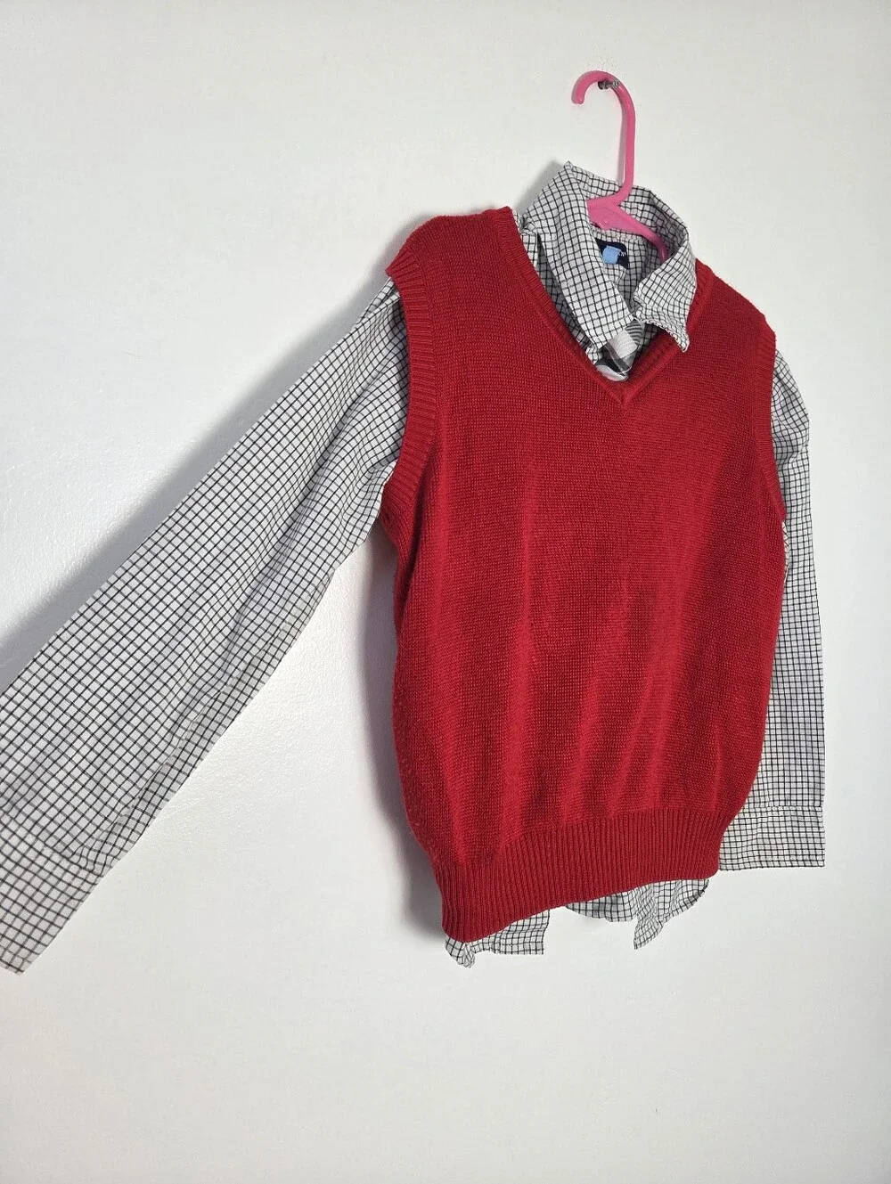 Boys Size 7 Sweater Vest Set Button Up Shirt Slacks Dress Pants Red Christmas